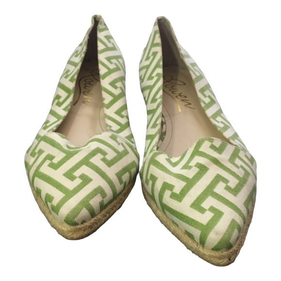 Rowen Women's Greek Key Pointed Toe Espadrilles Flats Size 8M Green/Cream - Picture 5 of 13